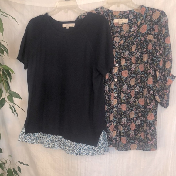 LOFT Tops - LOFT Size LP lot 2 blouses-navy sweater w/ floral hanging shirt & floral blouse